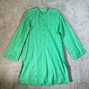 Tucker Rebecca Green Print Tunic Dress Small Long Sleeve Split Hem Boho Resort